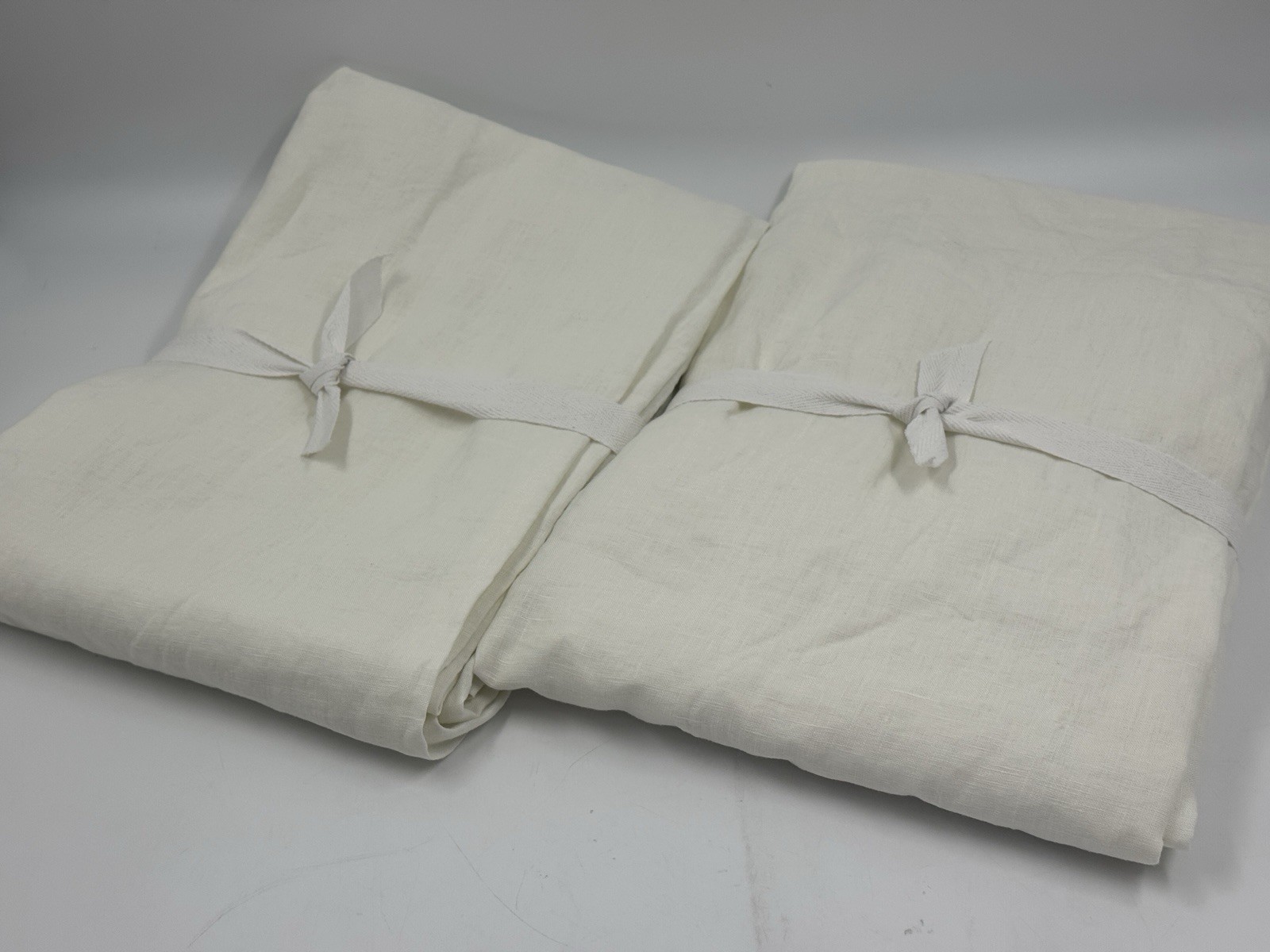 New Set/2 Pottery Barn 50 x 96” Unlined Belgian Flax Linen Curtain, Ivory