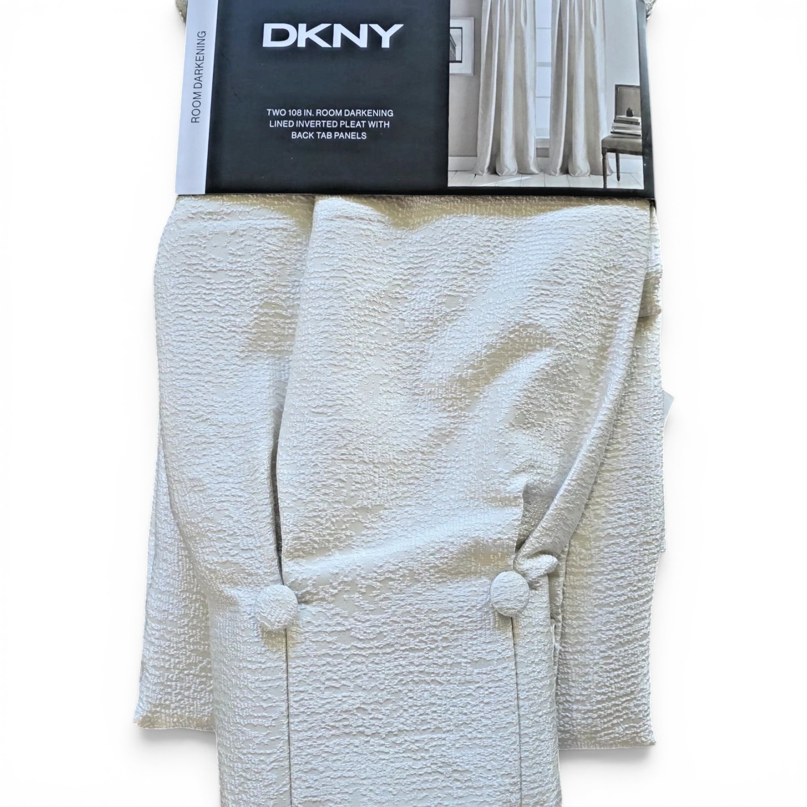 DKNY Plaza Cream Pinch Pleat Blackout Curtain Panel 32×108 Drapes New set of 2