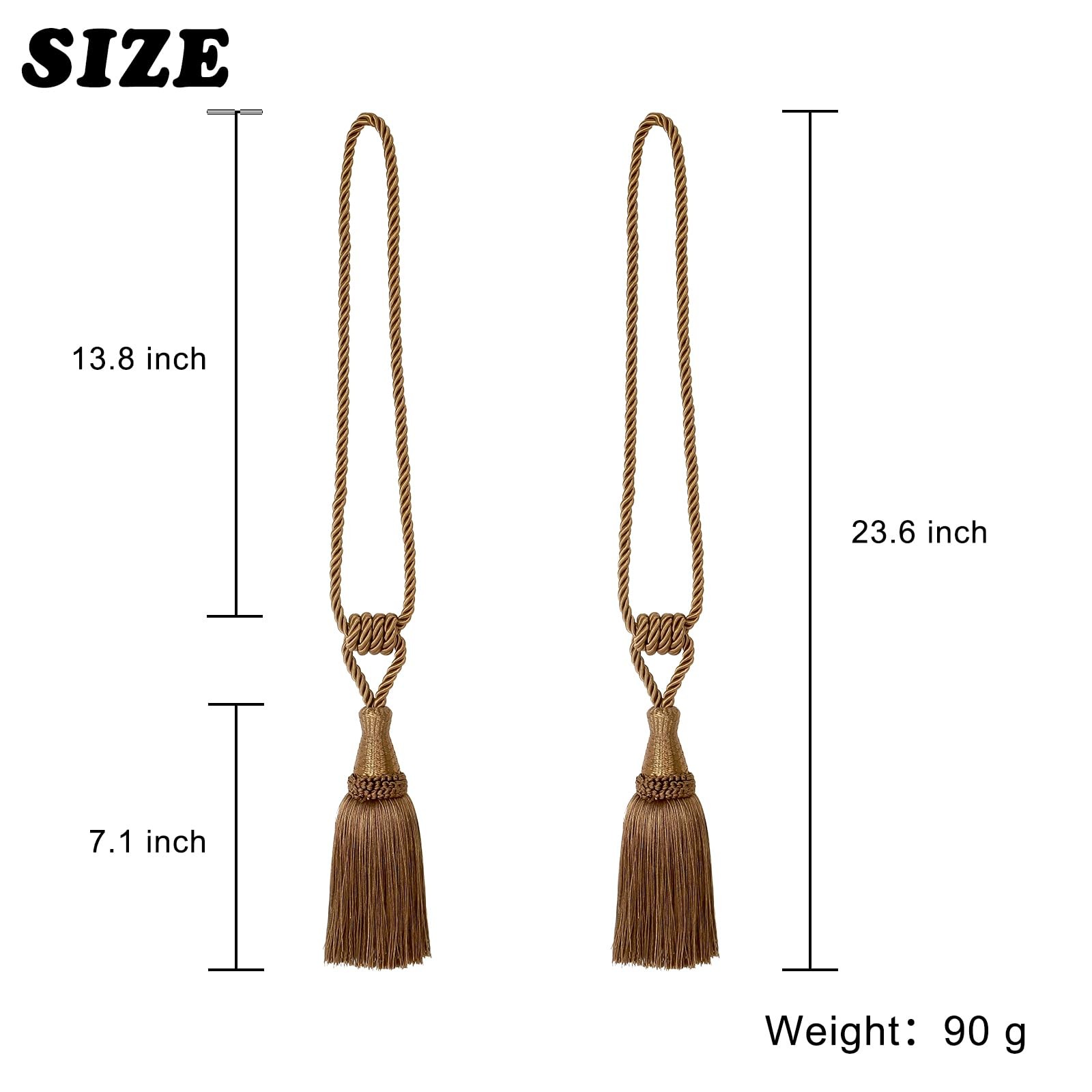 2 Pack Tassel Curtain Tiebacks Handmade Holdbacks (Coffee)