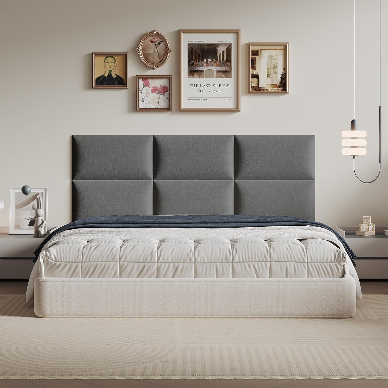 Industrial Dark Gray Linen Non-Adhesive Headboard 24×12 Inch 6-Panel Kit – Peel
