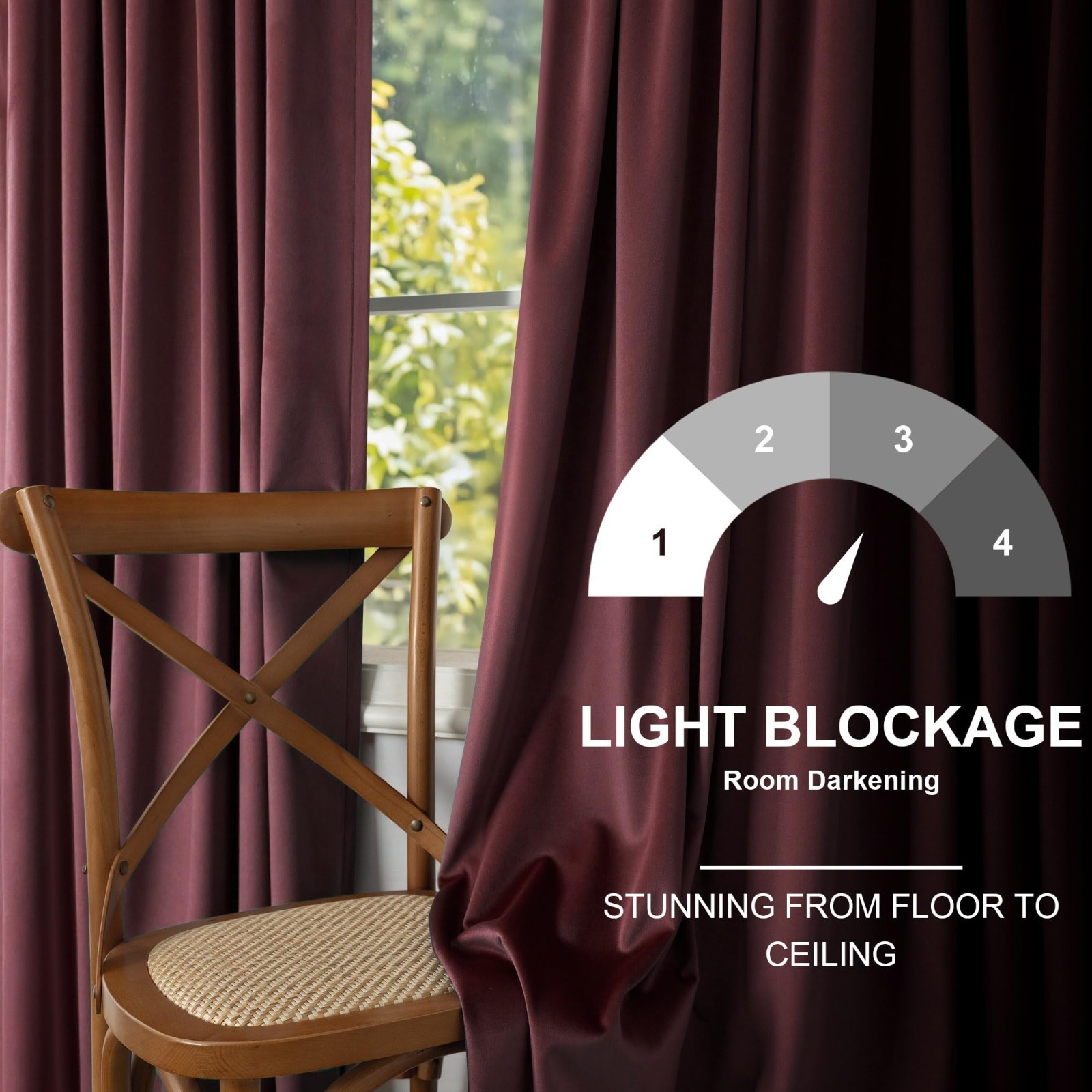 96-Inch Ruby Velvet Curtains – Light Blocking, Energy Efficient, Thick Drape for