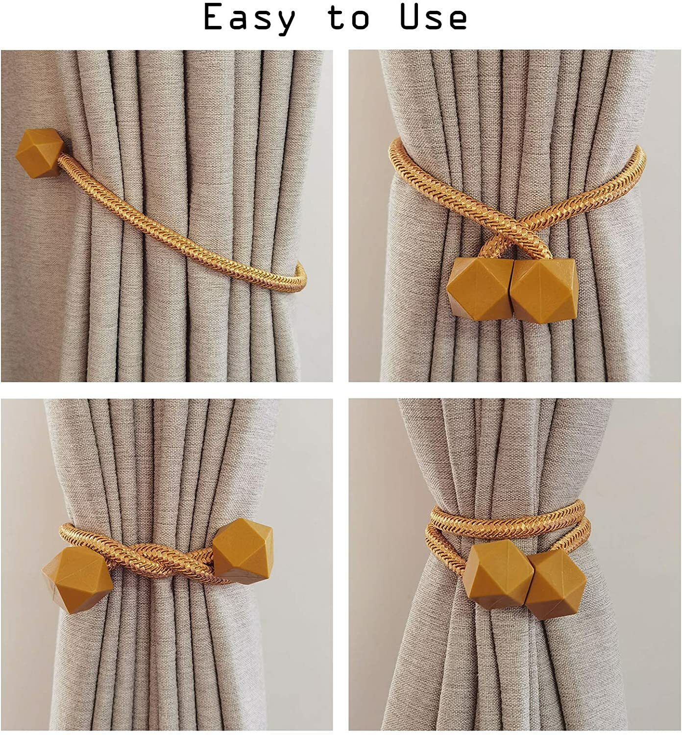 PAIR Magnetic Drape Curtain Tiebacks ~ Braided Rope , Octagon ~ Golden Orange