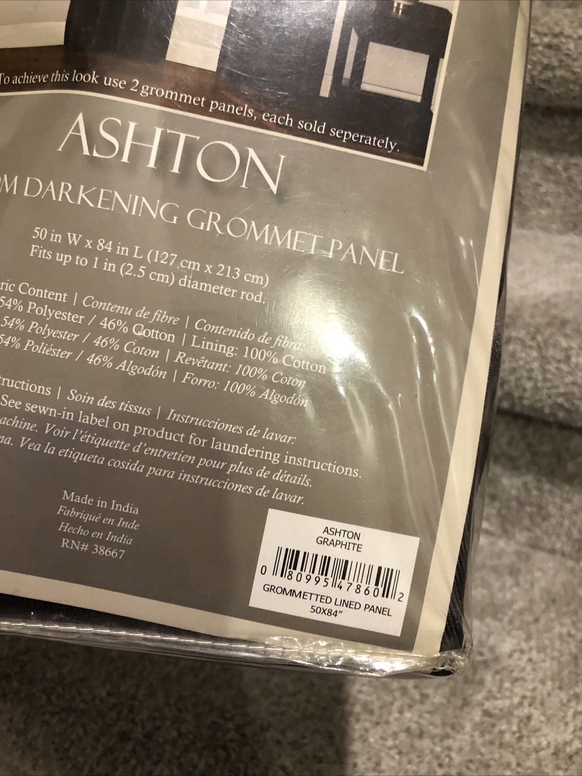(2)Ashton Graphite Grey Grommet Top 50″ X 84″ Room Darkening Window Panel