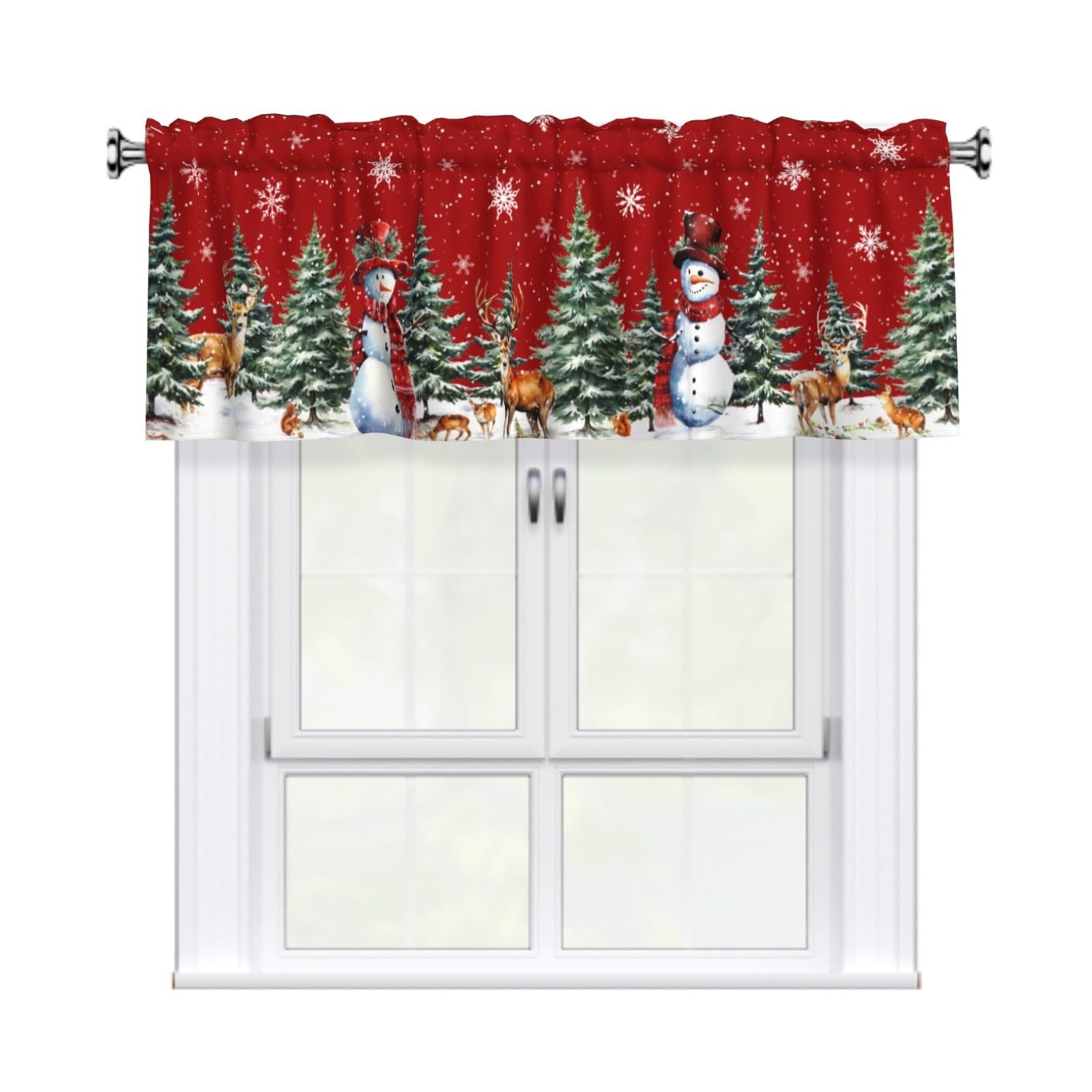 Xmas Snowman Curtain Valance for Windows, 54x18inch Winter Holiday Theme Snow…