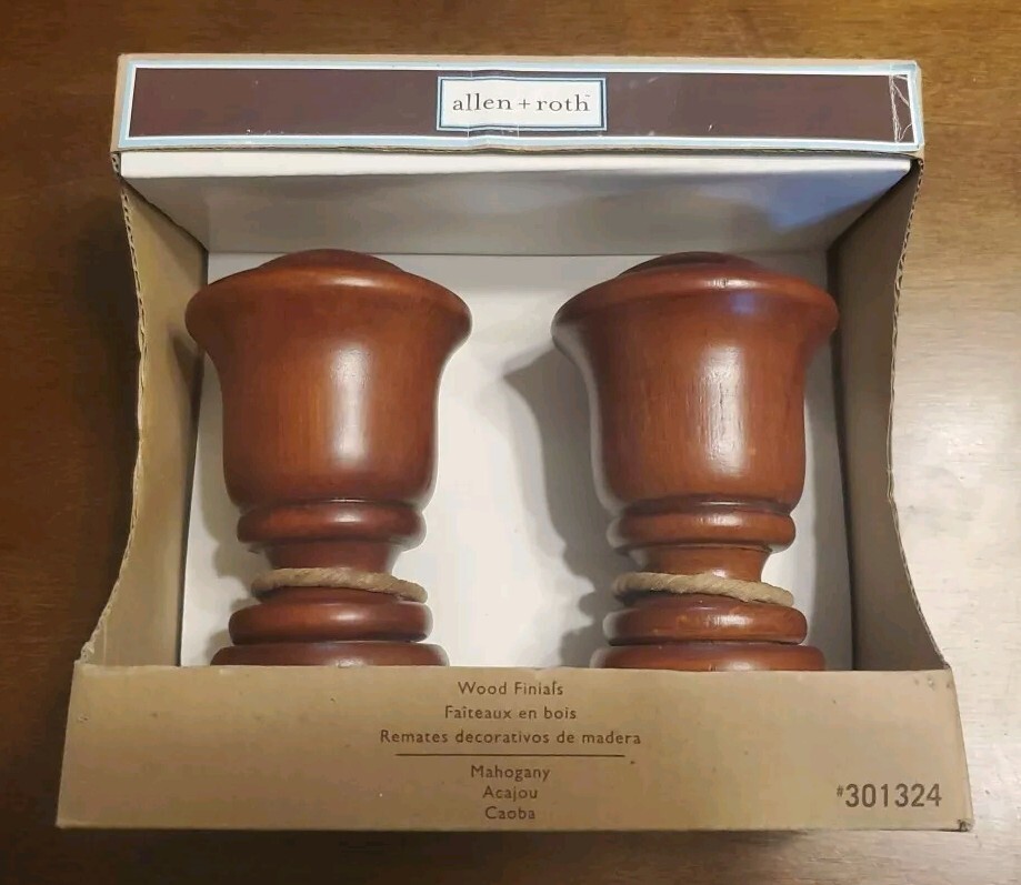 Allen Roth Wood Finials Set Of 2 Mahogany 301324 Fits 1-3/8″ or 1-3/4″ Rod
