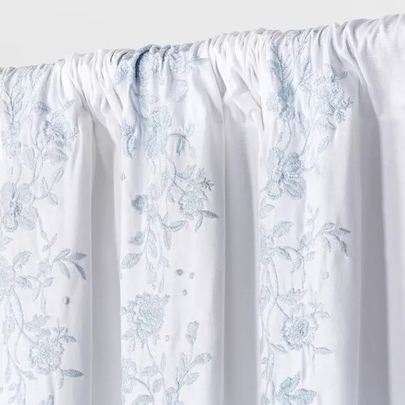 NEW SIMPLY SHABBY CHIC EMBROIDERED FLORAL 100% COTTON CURTAIN PANELS