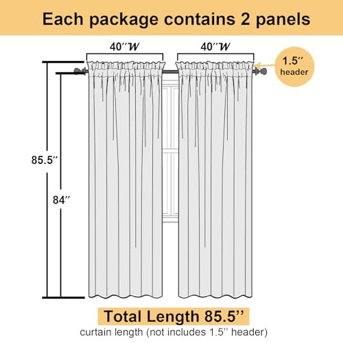 Sheer Curtains 84 Inches Length 2 Panels, Light Filtering Voile Curtain Drapes