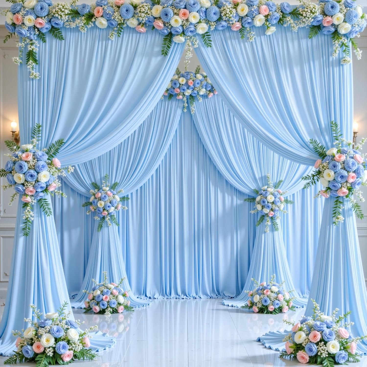 50ft x 10ft Wrinkle Baby Blue Wedding Backdrop Curtains for Party Bridal Shower