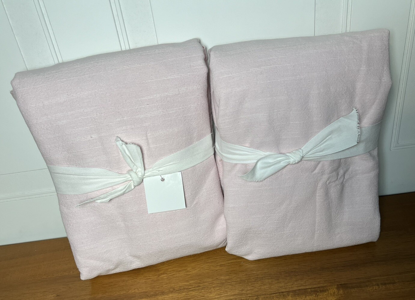 Pottery Barn Kids Two (2) Evelyn Blackout Panels 44×63 Light Pink Linen