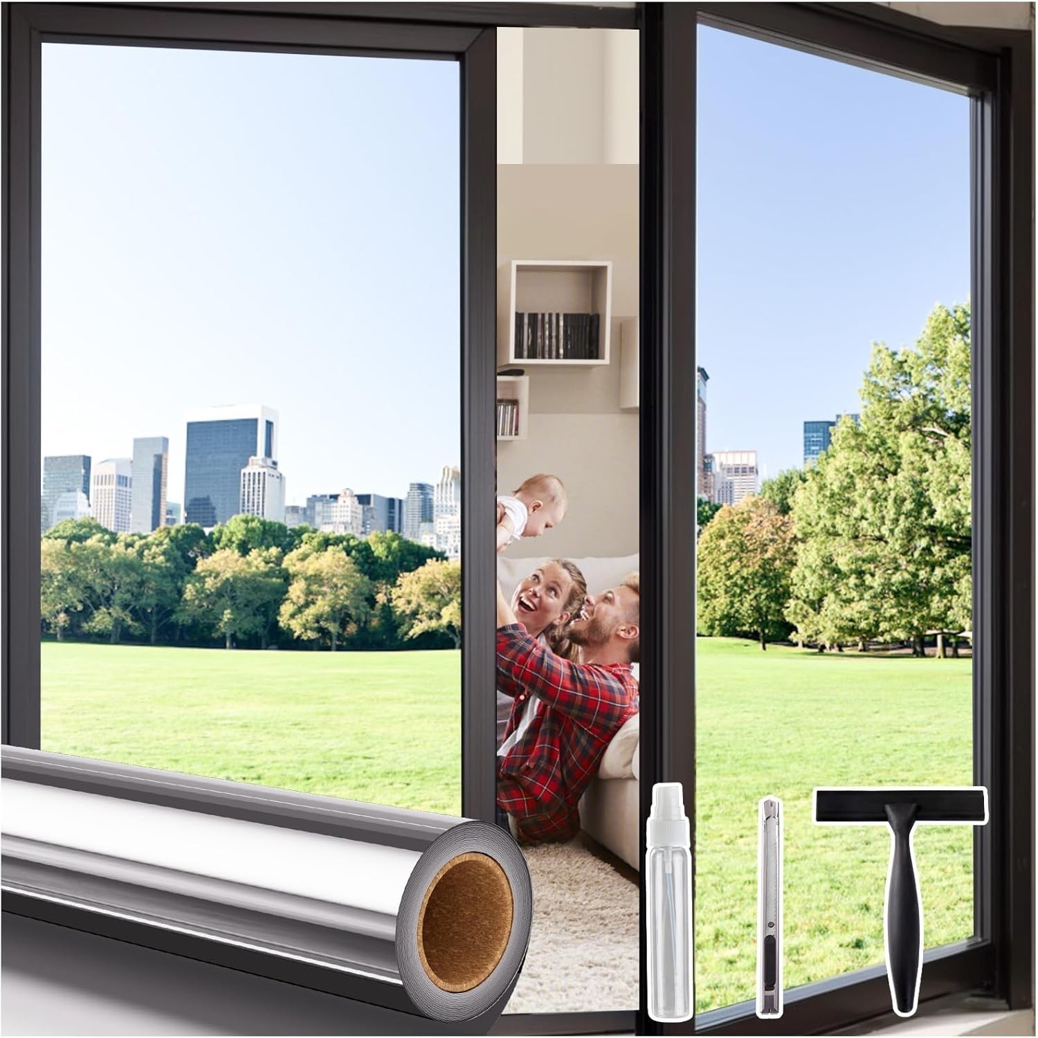 Daytime Privacy Reflective Window Film with Installation Tools – 17.5×78.7 Inch