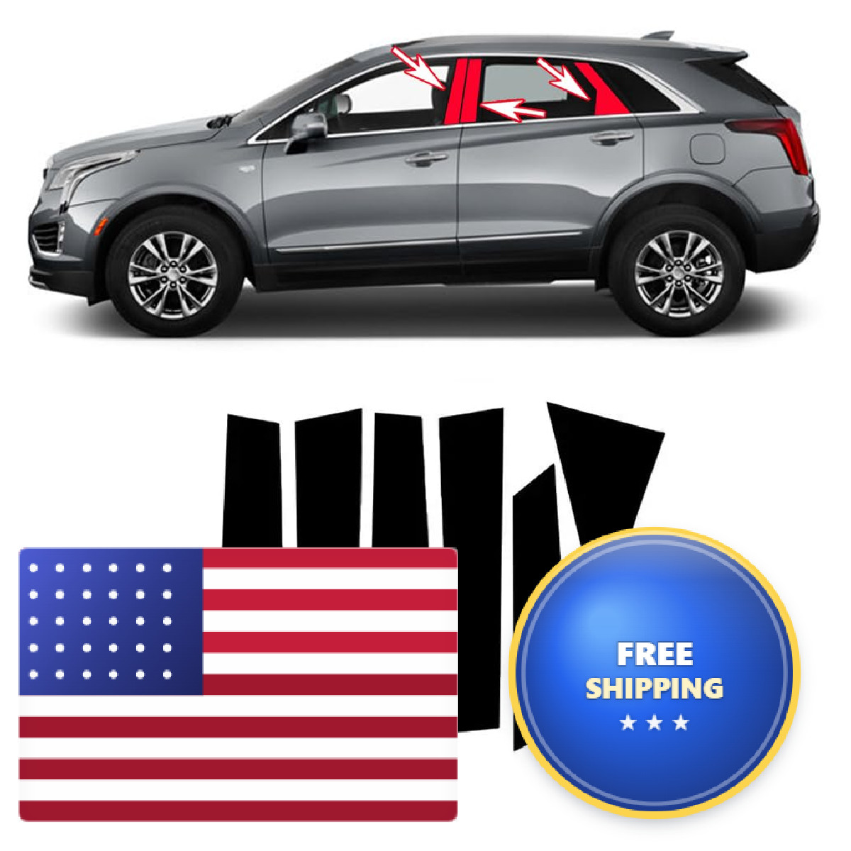 Xicewry 6Pcs Black For Cadillac Xt52016-2023 Car Window Center Pillar Stickers