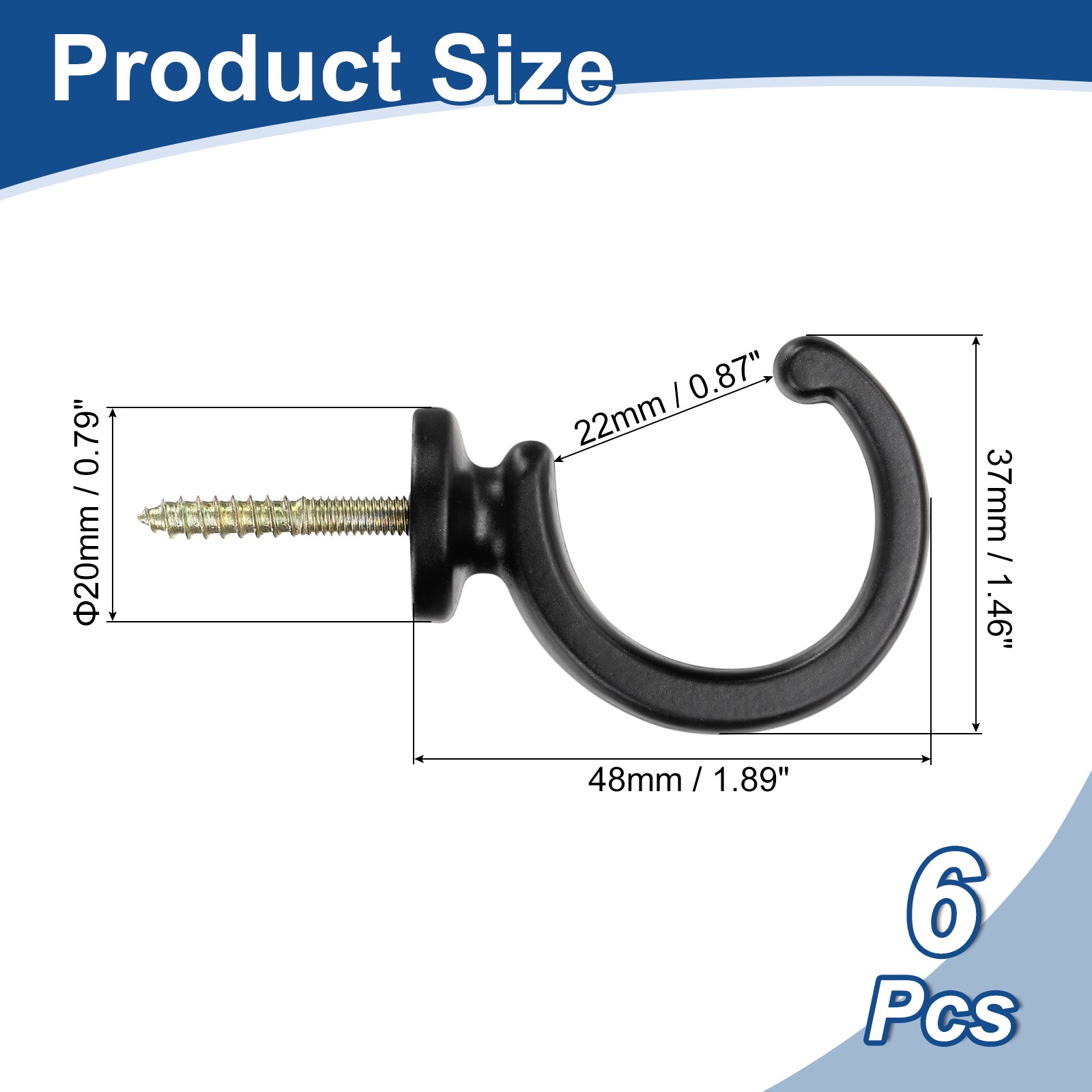 6Pcs Curtain Holdbacks Wall Mounted Zinc Alloy Drapery Tiebacks Hooks Black