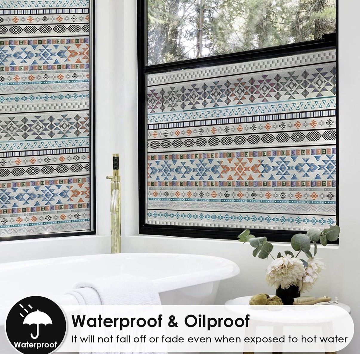 Window Privacy Film Stain Glass Boho Tribal – 17.7” X 78.7’ w Tool Easy Install