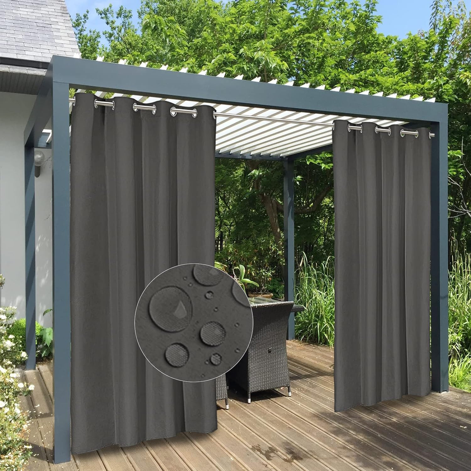 Easy-Going 100% Waterproof Outdoor Curtains Windproof Weatherproof Porch Curtain