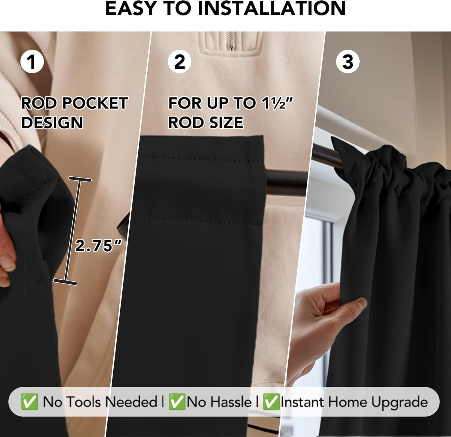 Elegant Noise Reducing Blackout Drapes – Oeko-Tex Certified 42×63 Panels, 2 Pack