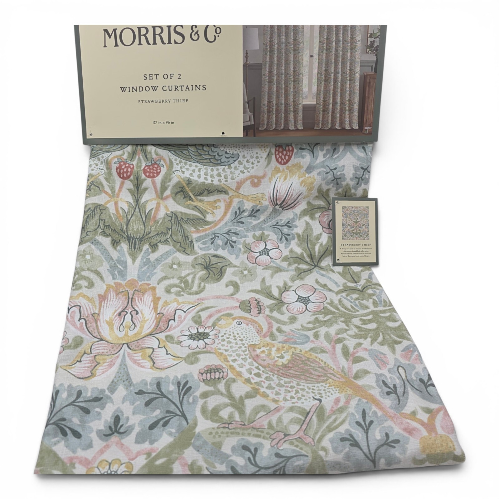 William Morris Strawberry Thief Set of 4 Velvet Curtains 50×96 Heavy Drapes NEW