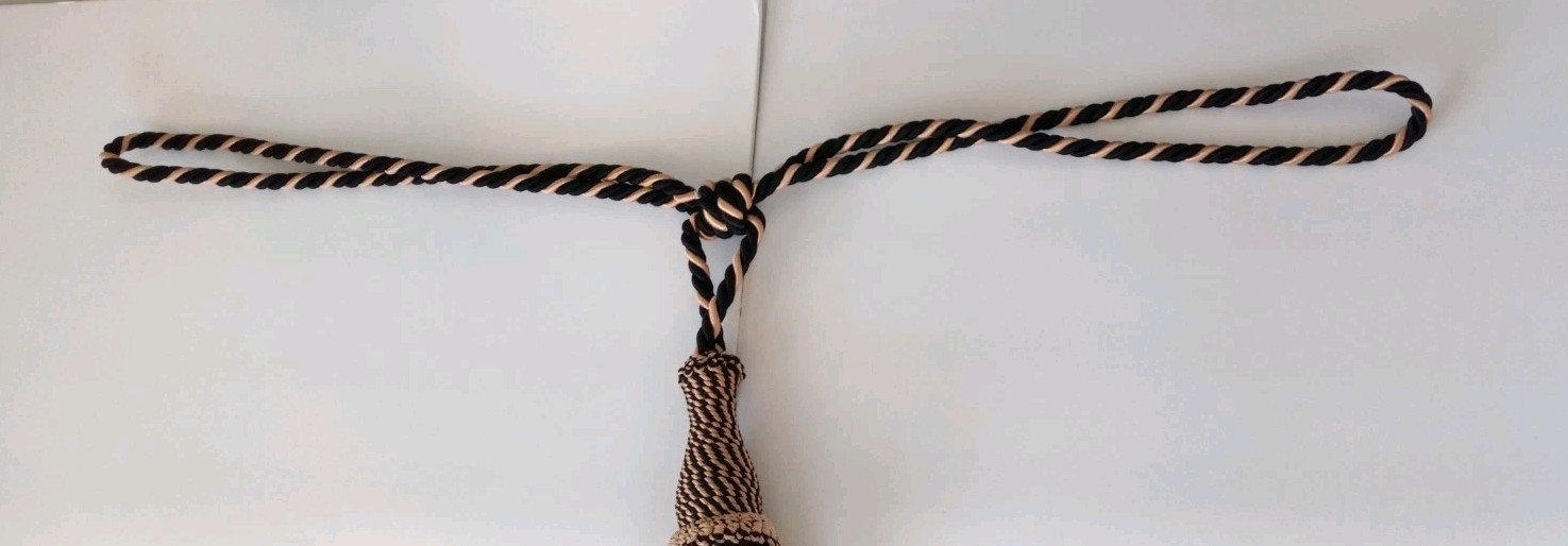2 Large Heavy Twisted Rope Drapery Curtain Tie Backs Large Tassels Black & Gold