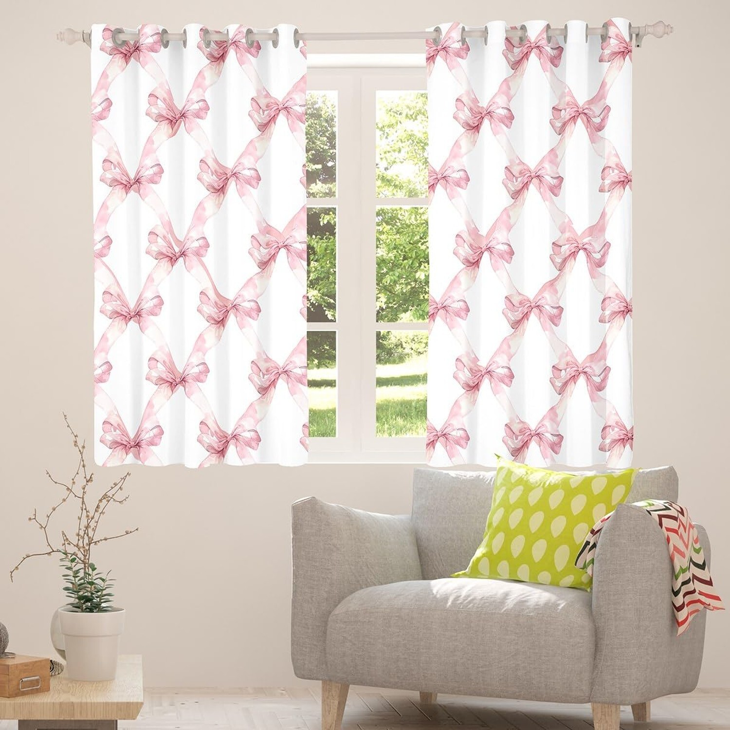 Manfei Pink Bowknot Window Curtain,Dreamy Princess Style Kids Girls Curtain f…