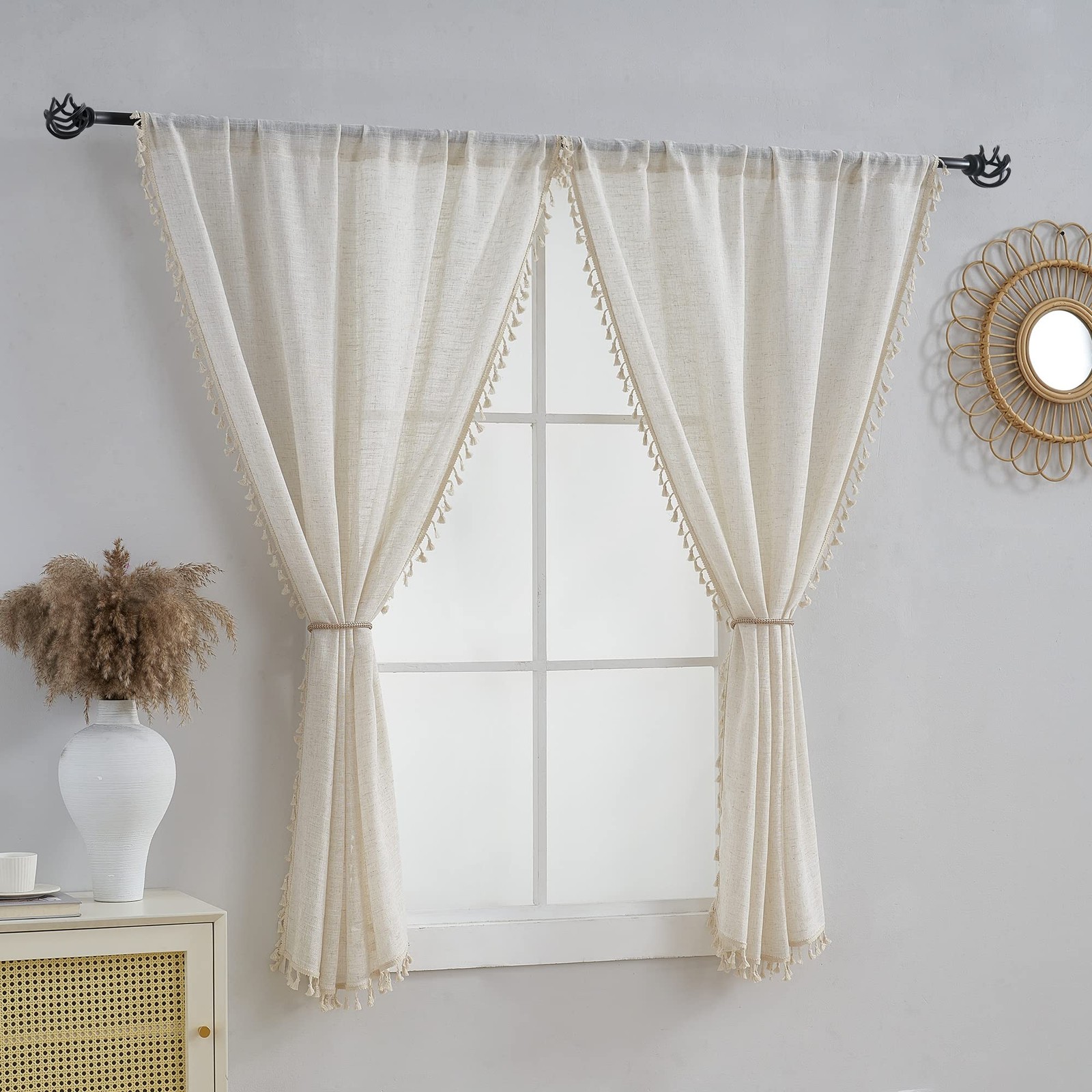 Short Curtains for Small Window Natural Linen Blended Farmhouse Curtains Coun…