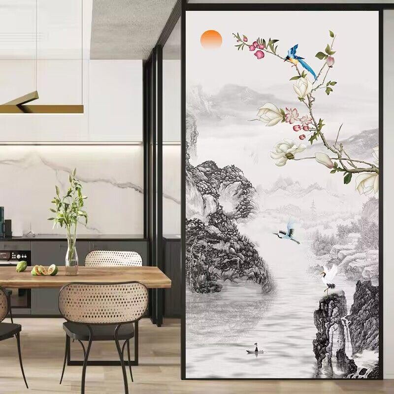 Frosted Stained Privacy Window Films Static Glass Sticker Flower Bird Pattern