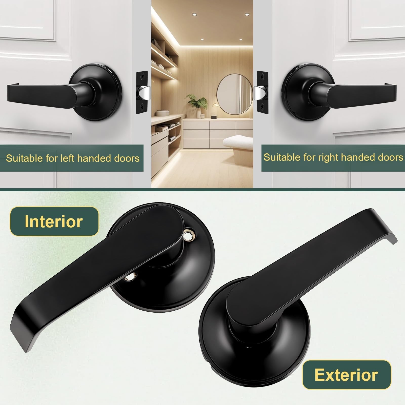 Passage Door Handle, Non-Locking for Hallway Closet, Rectangular Interior Doo…