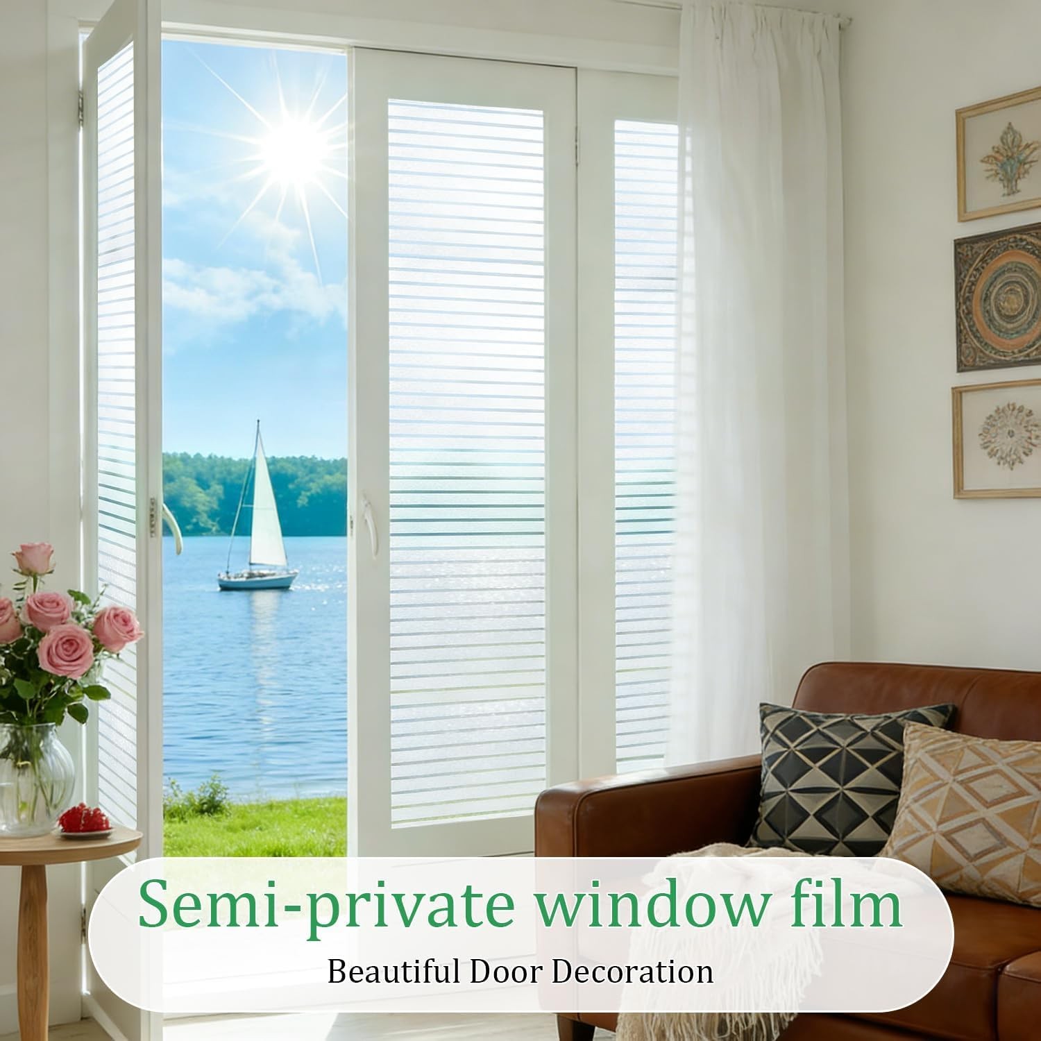 Window Privacy Film Frosted Stripe Window Film Static Cling Heat UV Blocking …