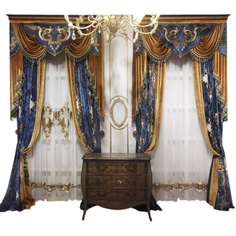 Custom American high-grade blue embroidery velvet cloth curtain valance C1386