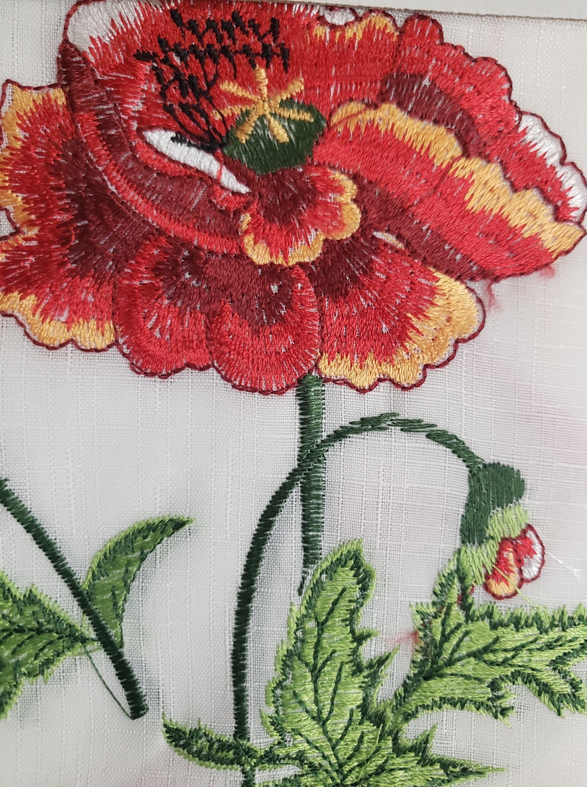 3pc. Embroidery Curtains Set: 2 Tiers & Swag(58″x36″) RED FLOWERS,DHALIA, Editex