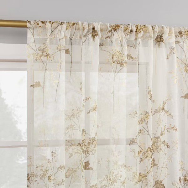 1pc 50"x63" Margot Botanical Print Sheer Rod Pocket Curtain Panel Gold