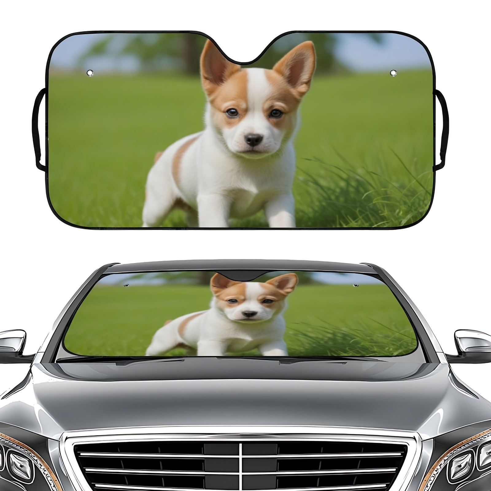 Customizable Car Sunshade Personalized Dog Photo & Text Design – Durable ◐