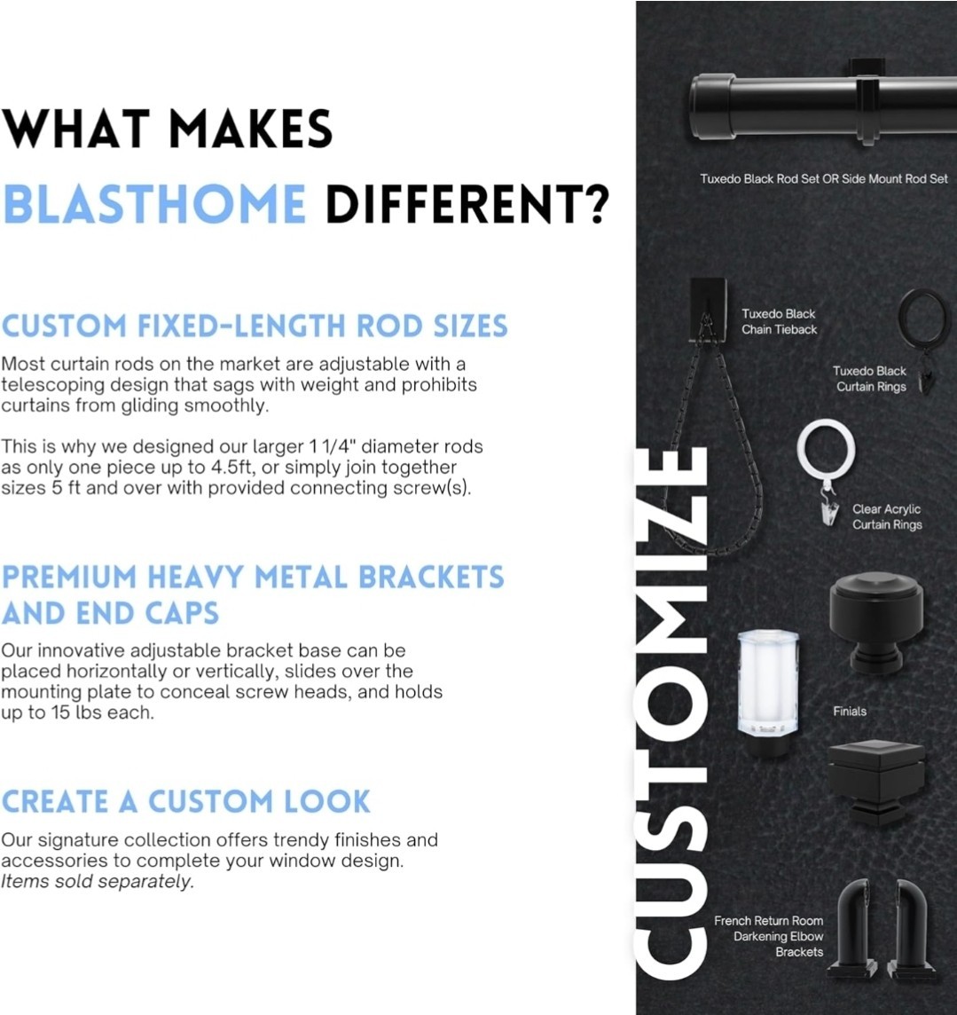 BlastHome® Luxury Curtain Rings – Premium Metal with Quiet, Smooth Nylon Inserts
