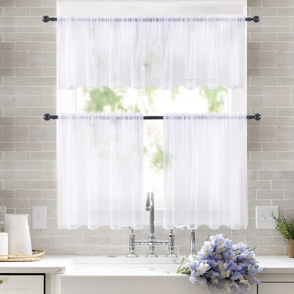 Window Valance Half Sheer Curtains Rod Pocket 60″W x 18″L (Pack of 1) White
