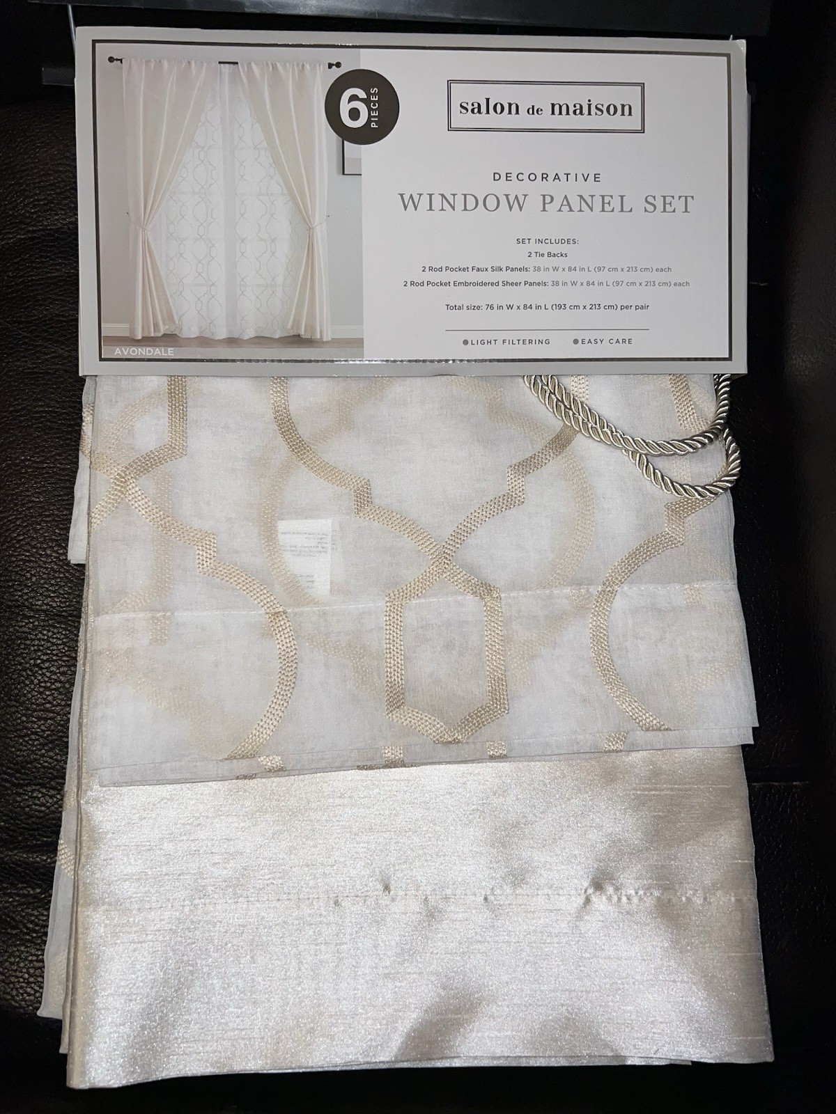 Salon de Maison Window Panel Set 84″ White Beige Avondale 6 Piece NEW.