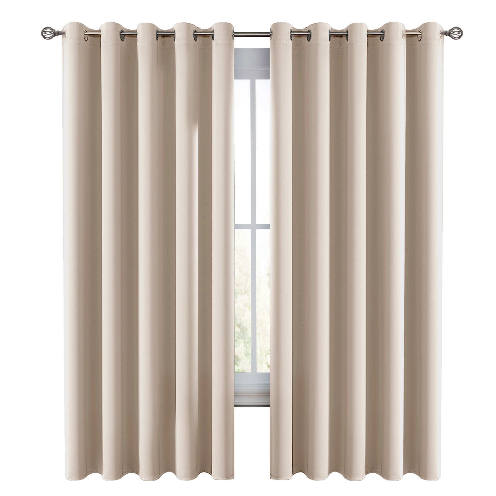 Pair of Blackout Curtains Eyelet Ring Top Ready Made Thick Thermal Curtain Set