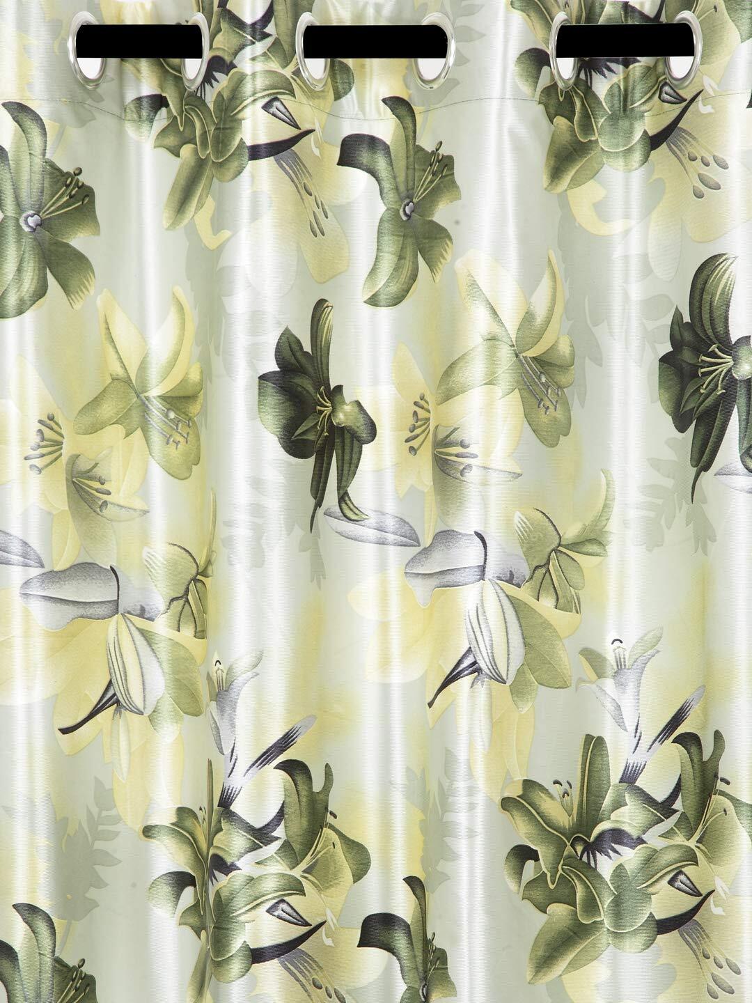 Flower Polyester 7 ft Door Curtains Green 2 Pieces