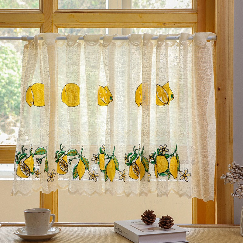 Lemon Embroidery Short Curtain Kitchen Living Room Cabinet Dust Curtain