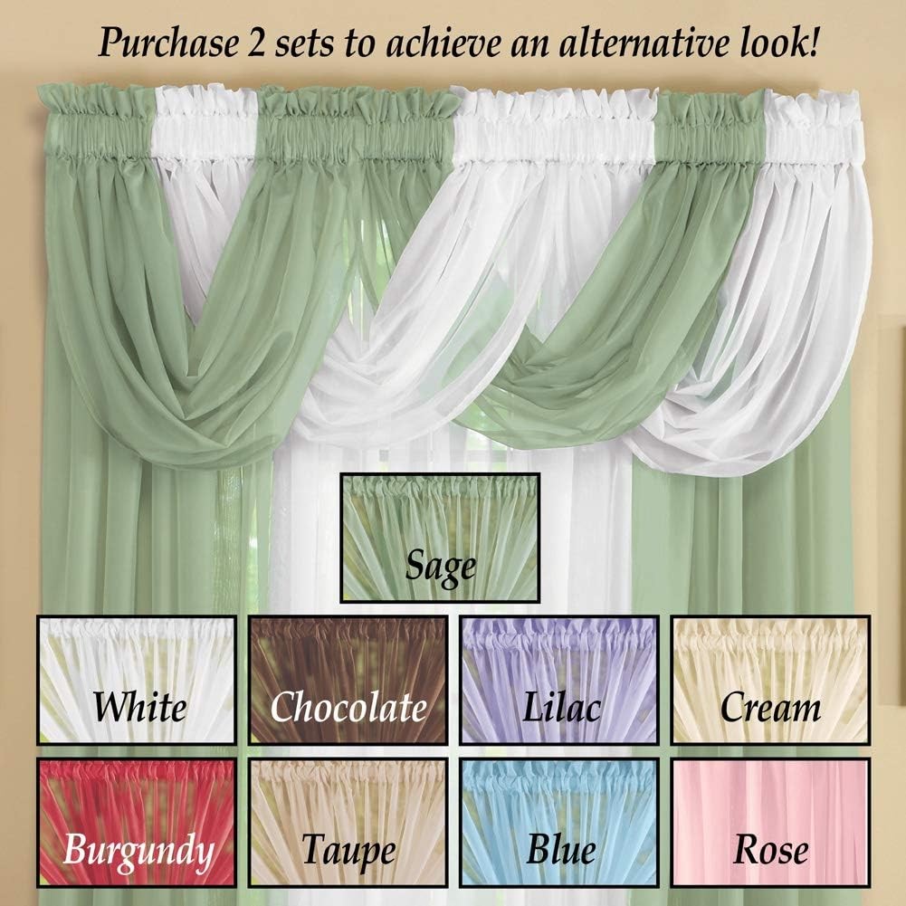 Scoop Two-Piece Rod Pocket Solid-Colored Sheer Valances for Windows, Decorative