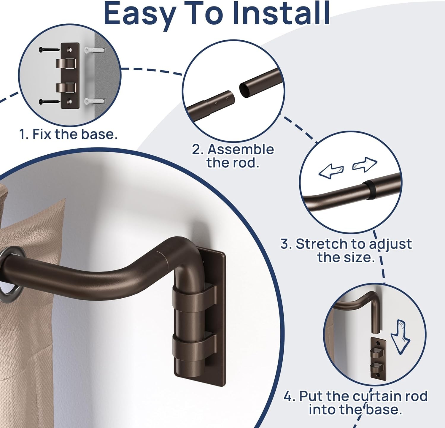 ENJOYBASICS Blackout Curtain Rod for Windows 48 to 84, Wrap Around Curtain R…