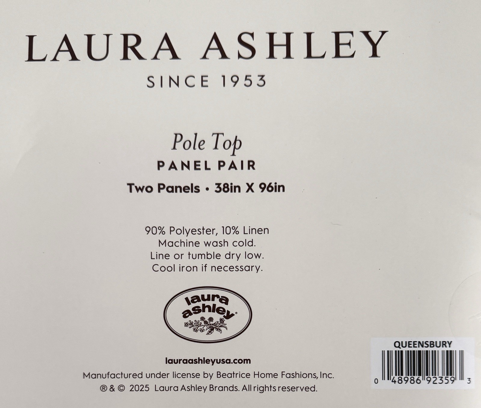 Laura Ashley Window Curtains 2 Panels 38 x 96″ Linen Khaki Gray Cream Pole Top