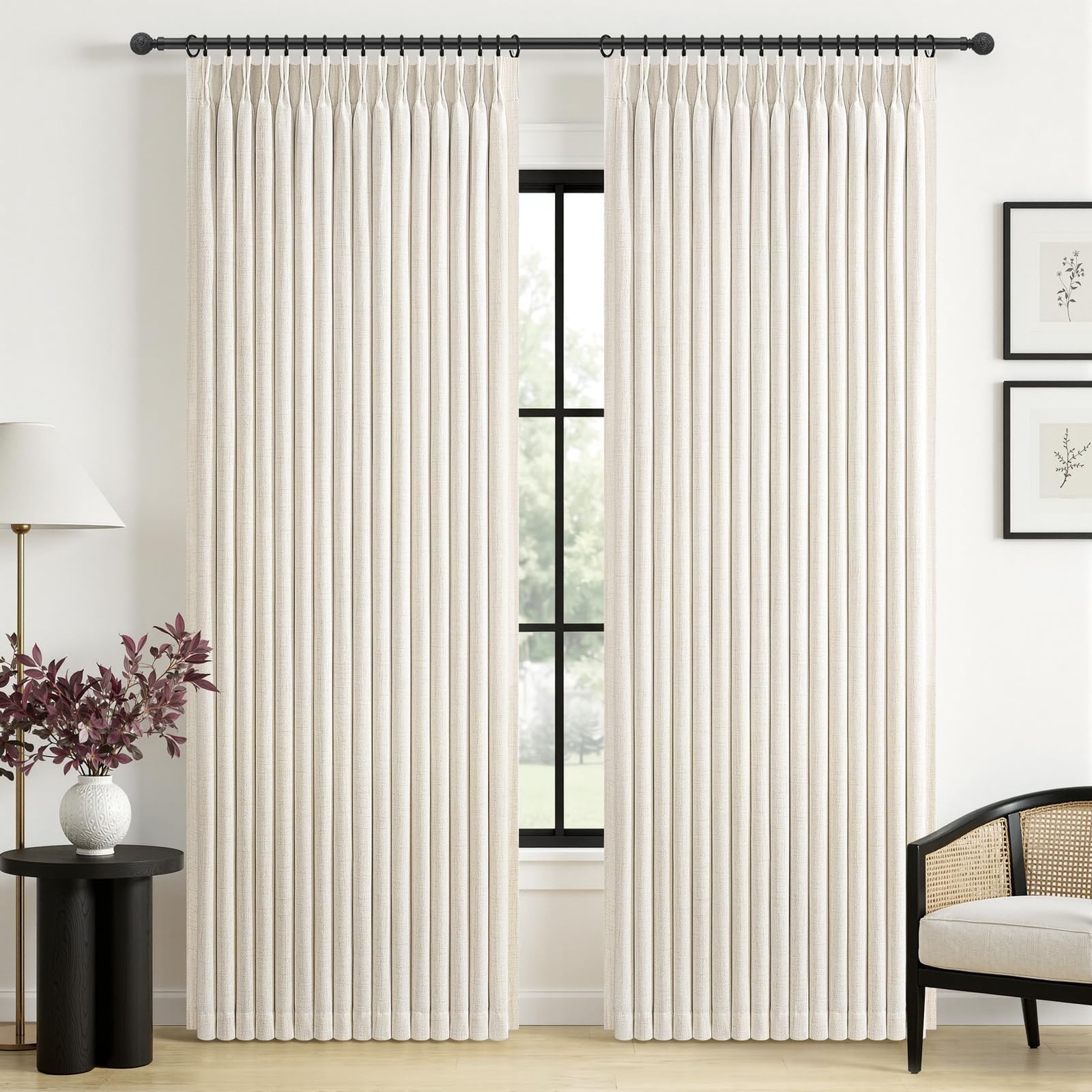 Pinch Pleated Linen Curtains Blackout 96 Inches Long 2 Panels Set for Living/…