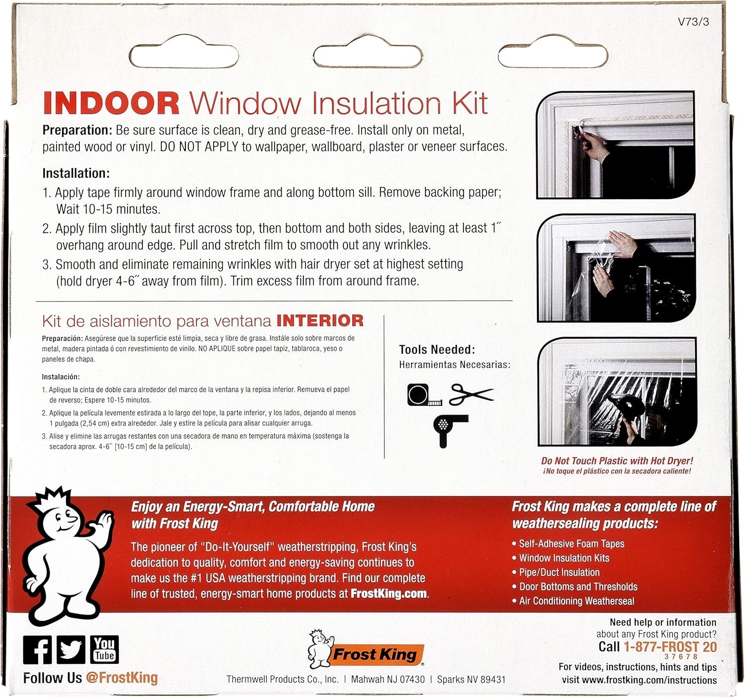 V73/3H Shrink Window Insulation Kit, Indoor, 42 x 62 in, 3 pack