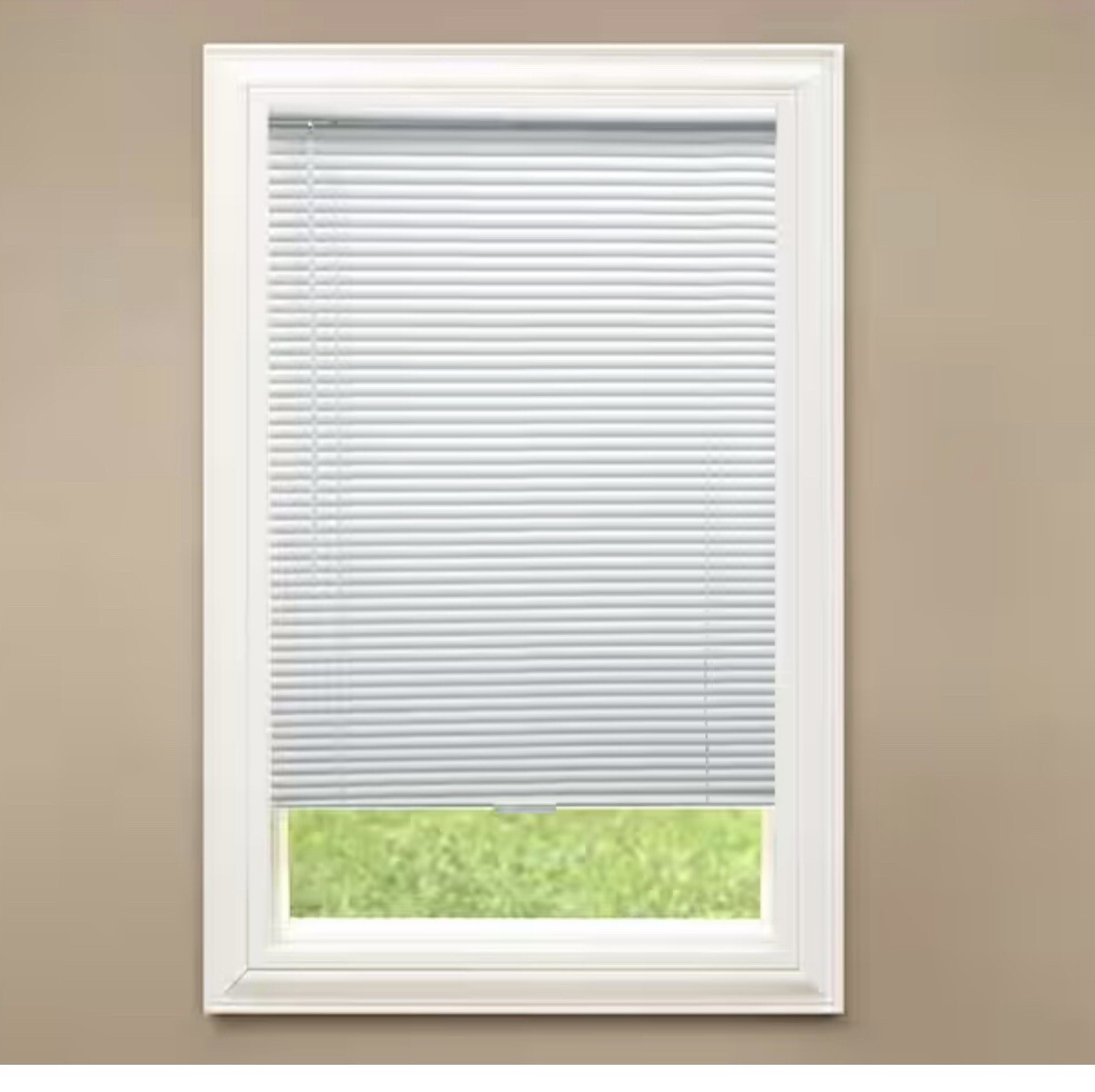 White Cordless Room Darkening Vinyl Mini Blinds with 1 in Slats 35 In W X 48 L