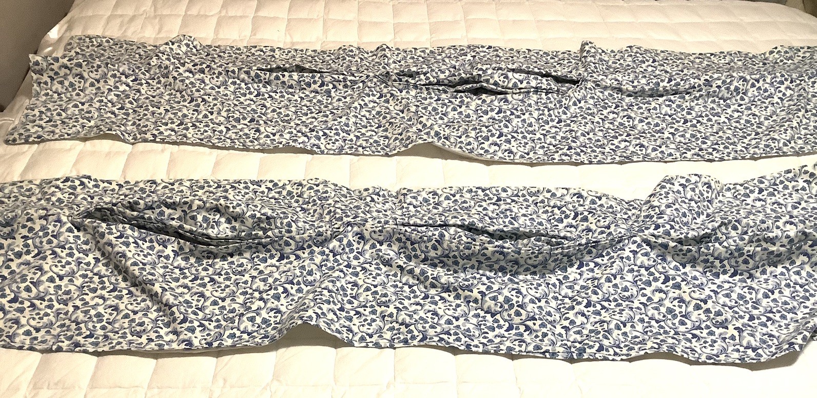 2 Waverly AMANDA Curtain Valance Set 17×80 Blue White Leaves Scroll Pleated