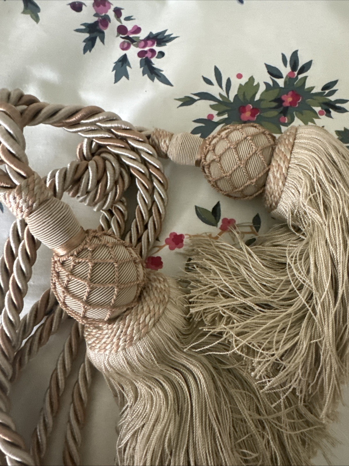 French Curtain Tassel Tiebacks A Pair Designer Gold Ivory Light Green