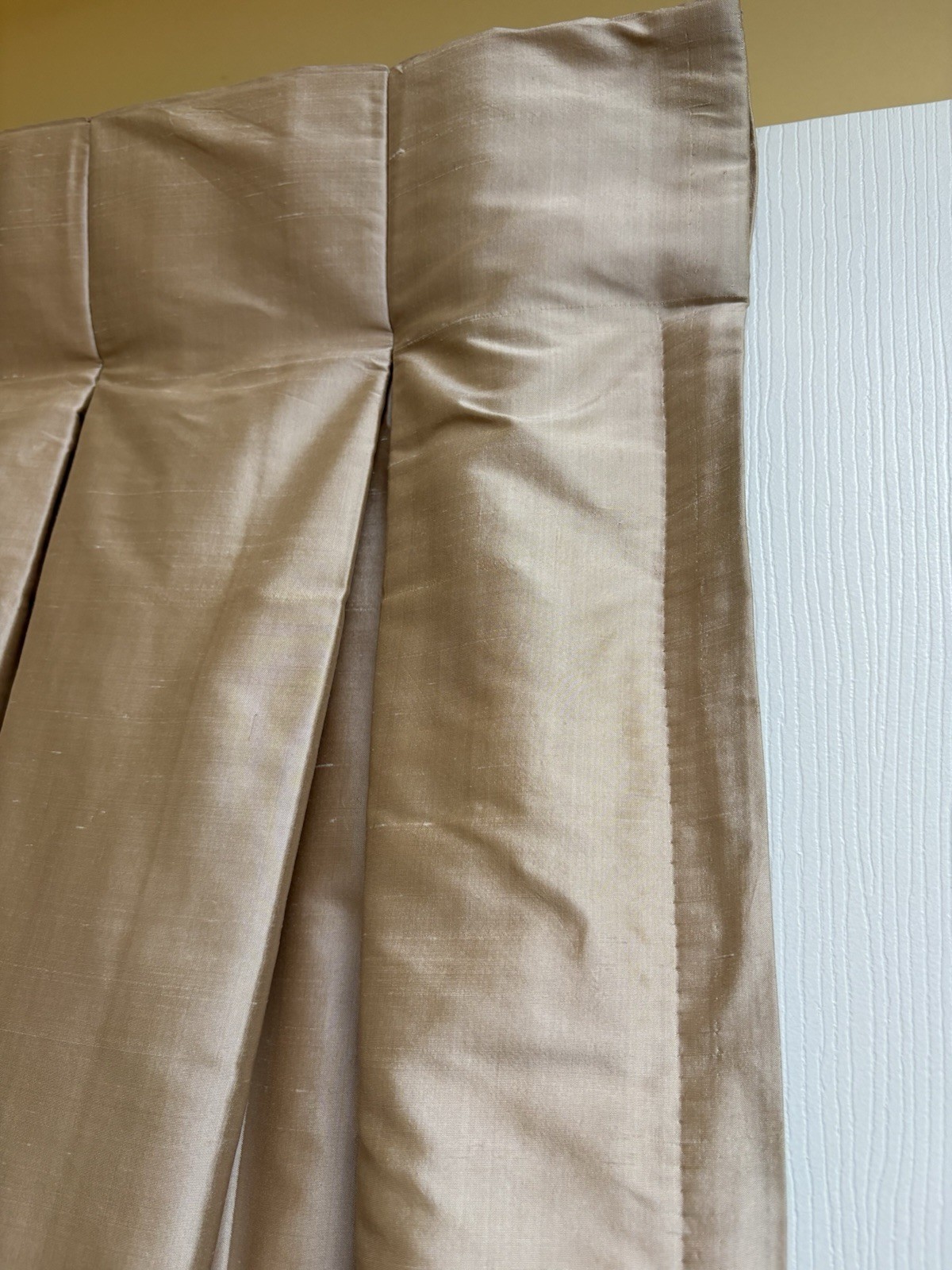 Pair Thai Silk Gold Interlined Pleat Top Curtains Drapes Panels 25”x96” EUC!