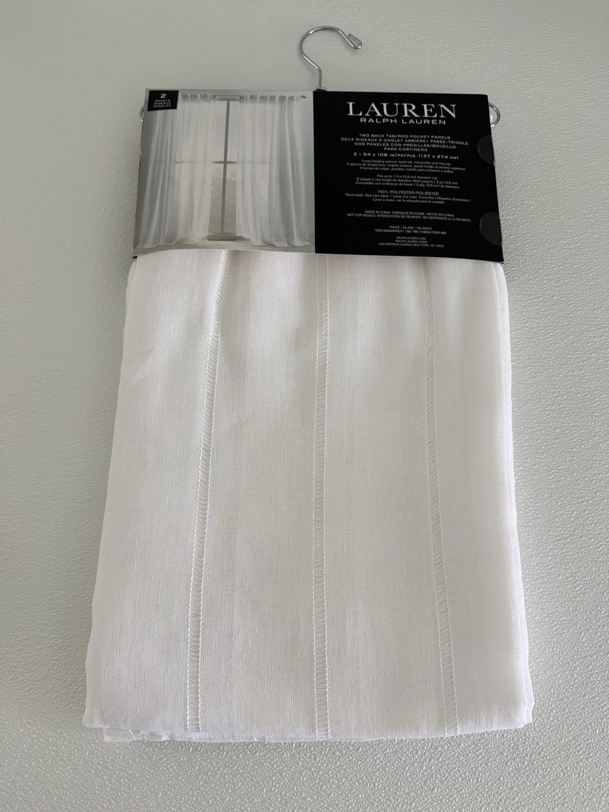 New Ralph Lauren Window Curtains 2 Panels Snow White 54 x 108 Hamilton Back Tab