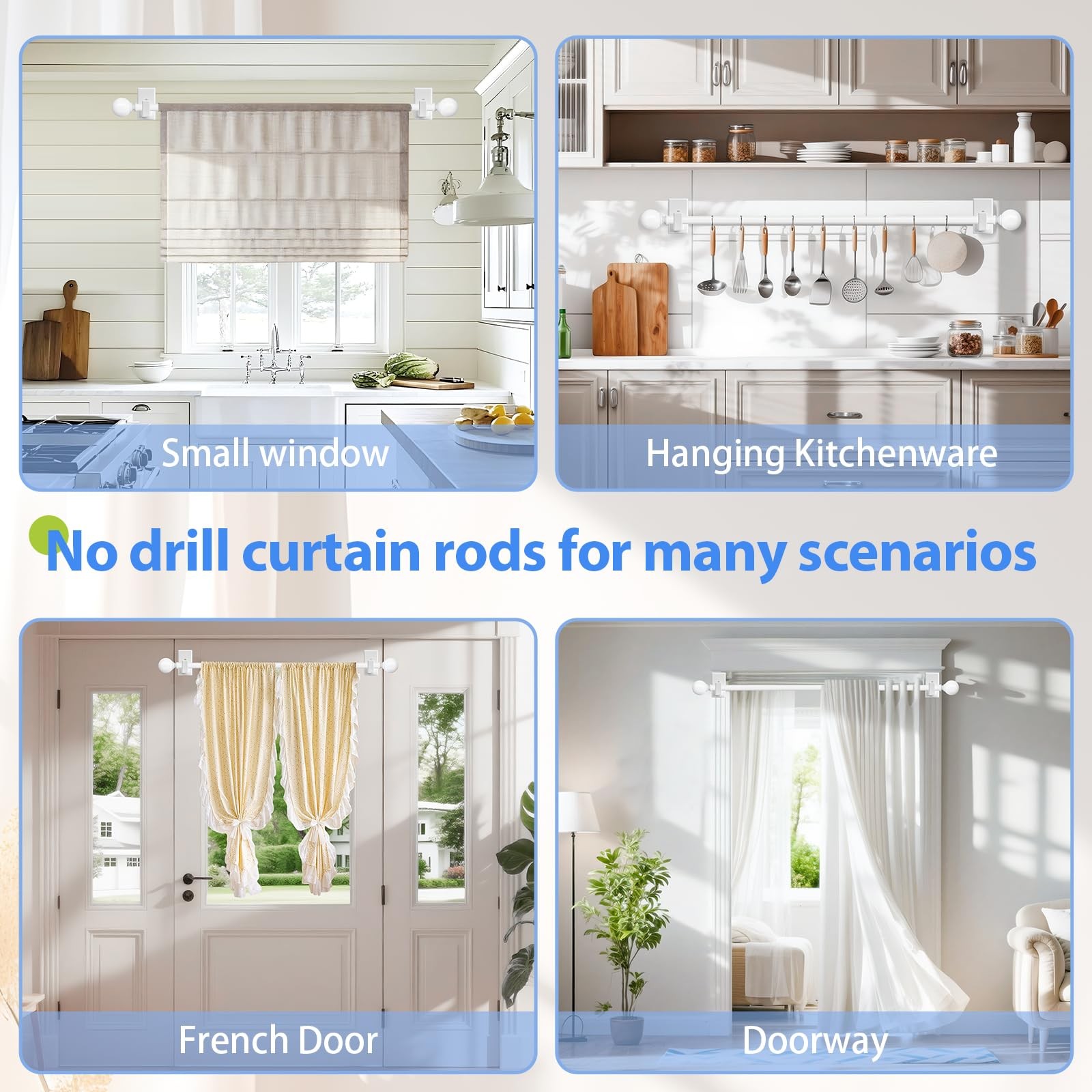 TKZTKZ Curtain Rods No Drilling, 32-45 Inch 32-45″（For 26-39″ windows）, White