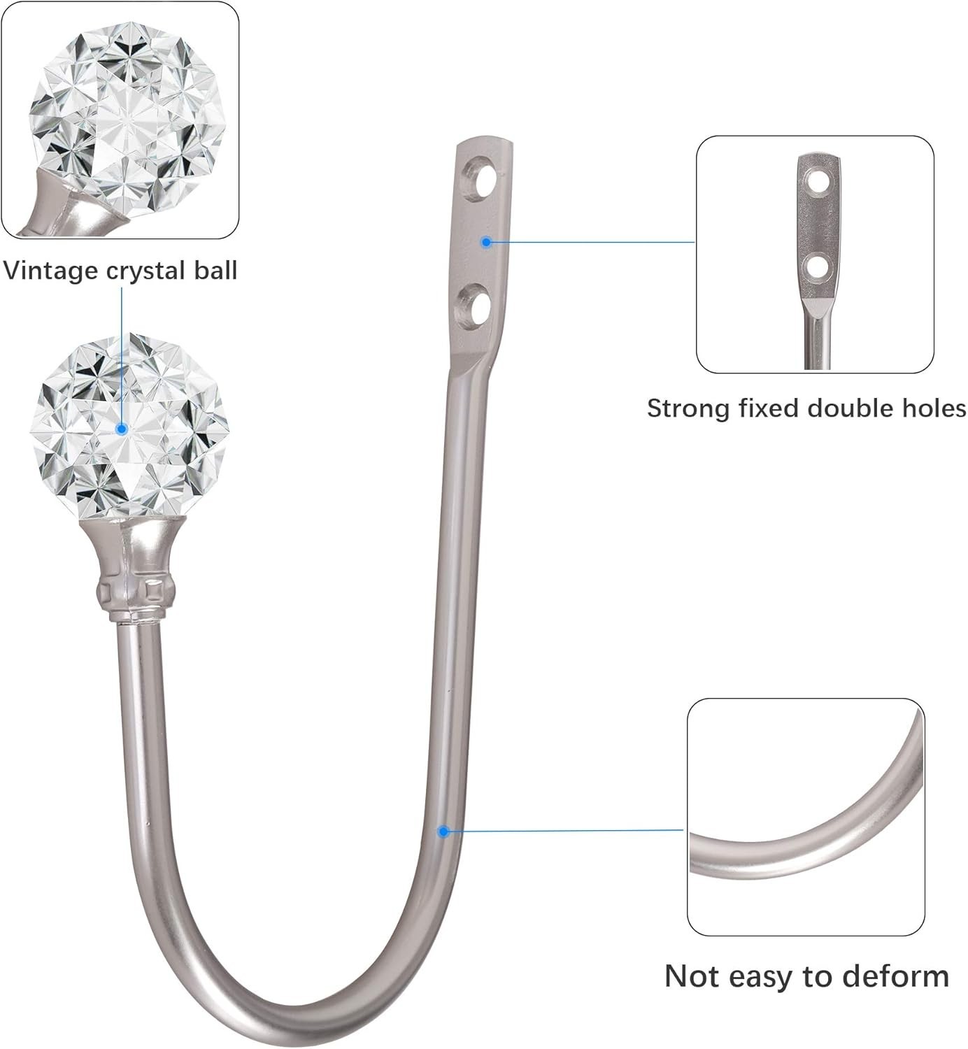 Curtain Holdback, 2pcs Wall Mounted Drapery Tiebacks with Clear Crystal Ball,…
