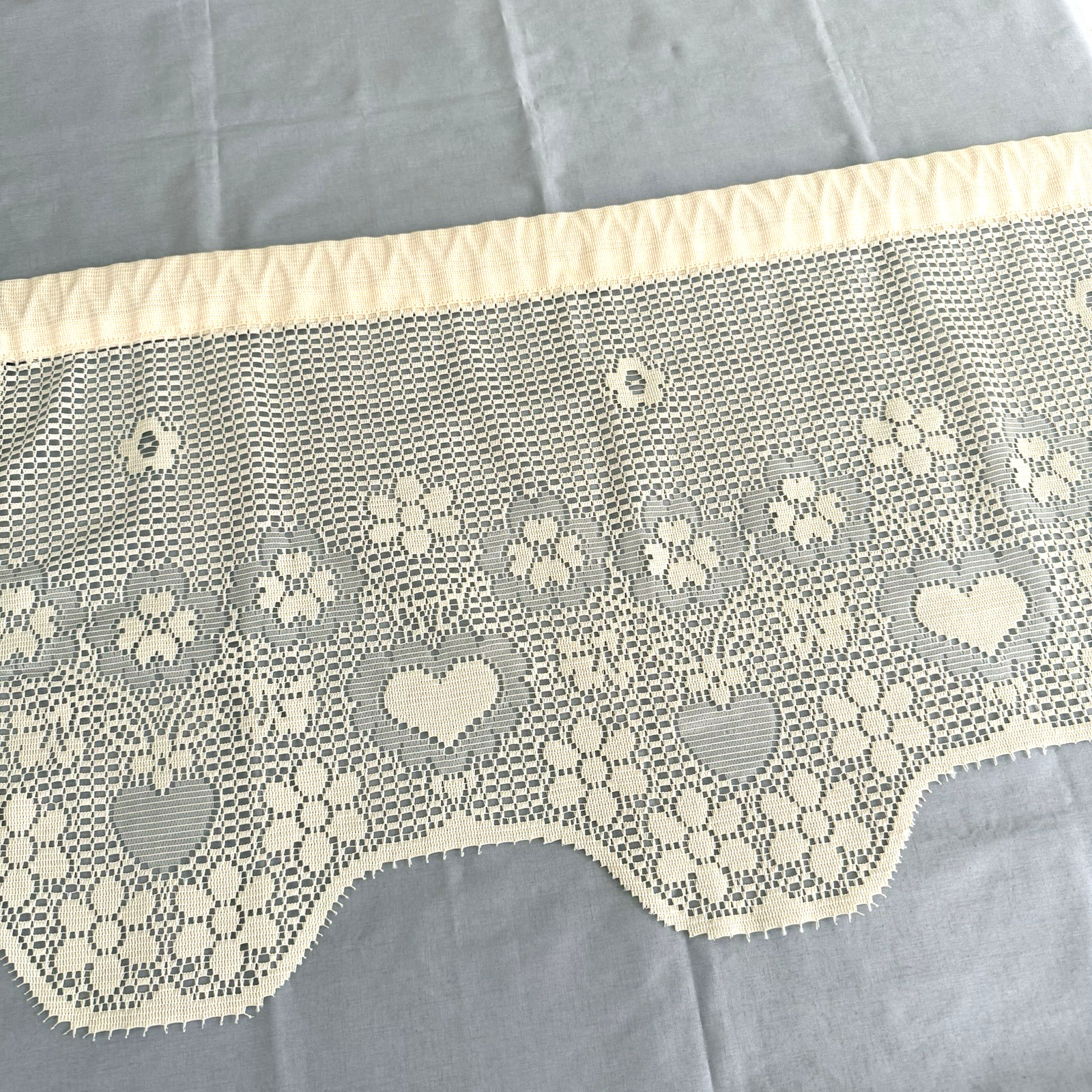 Vtg 90s Country Hearts Louie Hornick Lace Window Valance Cottagecore Granny 59″