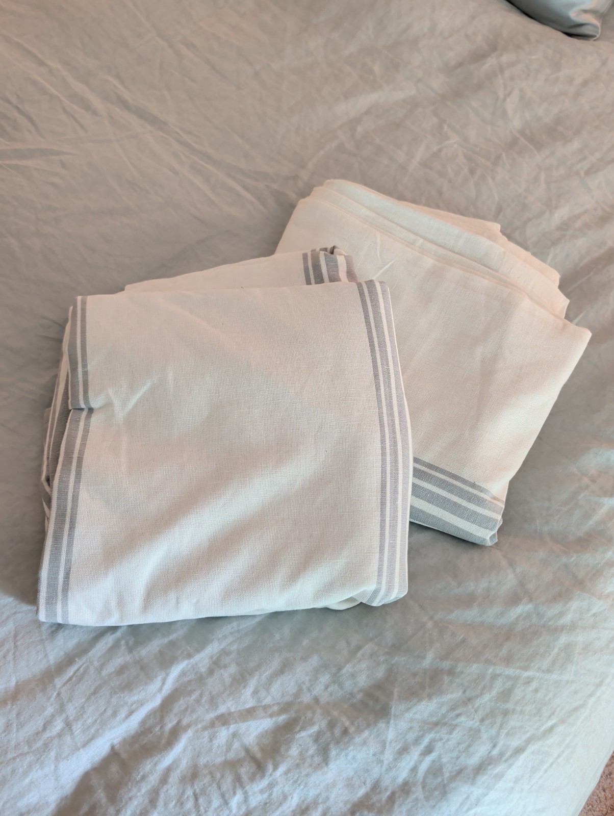 Quince NWOT Coastal Stripe Curtain Set Of 2 Gray Ivory Linen Cotton 48×84